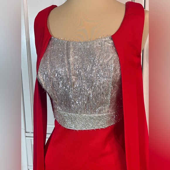 Small / Medium Vintage Red Fitted Mini Dress with Metallic Silver Detail - Picture 7 of 8
